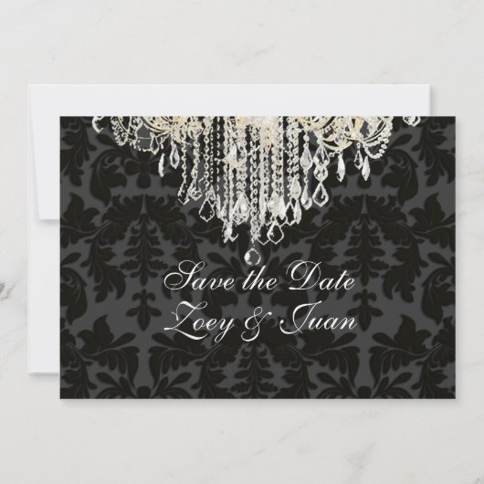 PixDezines crystal chandelier/Baroque Damask Save The Date (Achterkant)