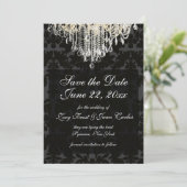PixDezines crystal chandelier/Baroque Damask Save The Date (Staand voorkant)