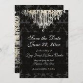 PixDezines crystal chandelier/Baroque Damask Save The Date (Voorkant / Achterkant)