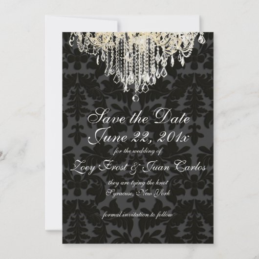 PixDezines crystal chandelier/Baroque Damask Save The Date (Voorkant)