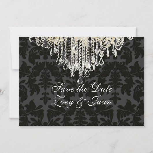 PixDezines crystal chandelier/Baroque Damask Save The Date (Achterkant)