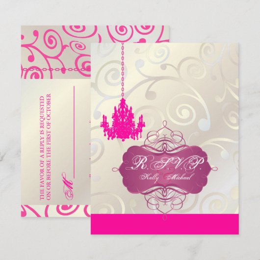 PixDezines Cupcake Swirls + Roze Chandelier RSVP's RSVP Kaartje (Voorkant / Achterkant)
