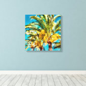 PixDezines Dadelpalmen/Aquablauw Canvas Afdruk (Insitu (Houten vloer))