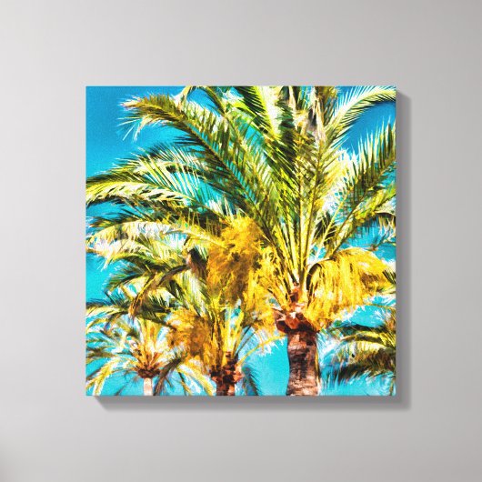 PixDezines Dadelpalmen/Aquablauw Canvas Afdruk (Voorkant)
