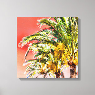 PixDezines Dadelpalmen/Zonsondergang Lucht Canvas Afdruk