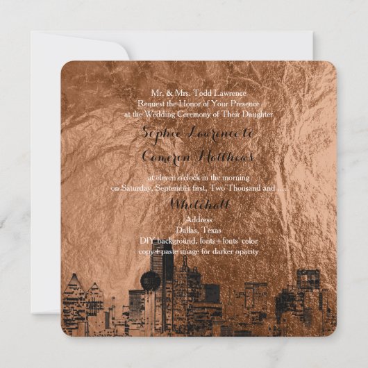PixDezines Dallas Schetste/faux koperen achtergron Kaart (Achterkant)
