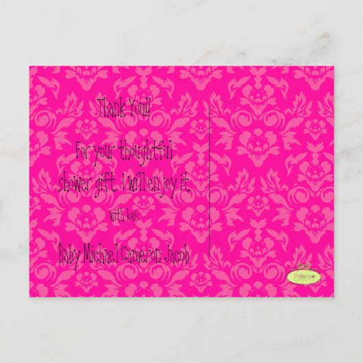 PixDezines Damask 12, Monogram dank u briefkaarten (Achterkant)