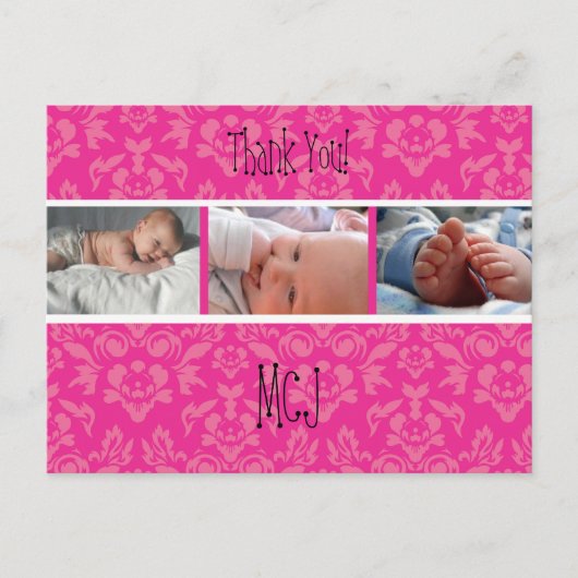 PixDezines Damask 12, Monogram dank u briefkaarten (Voorkant)