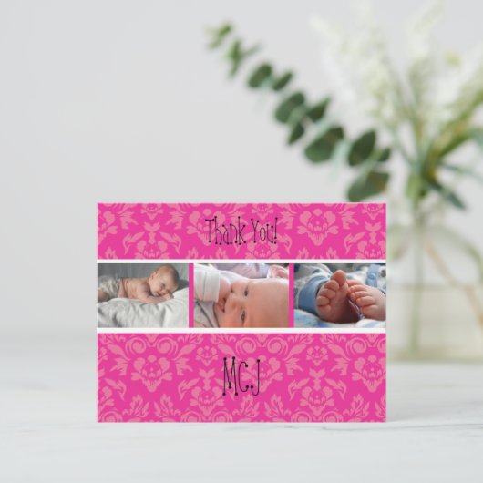 PixDezines Damask 12, Monogram dank u briefkaarten (Staand voorkant)