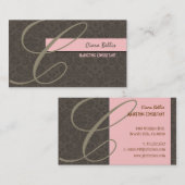 PixDezines Damask Kant in café + roze Visitekaartje (Voorkant / Achterkant)