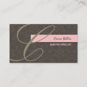PixDezines Damask Kant in café + roze Visitekaartje