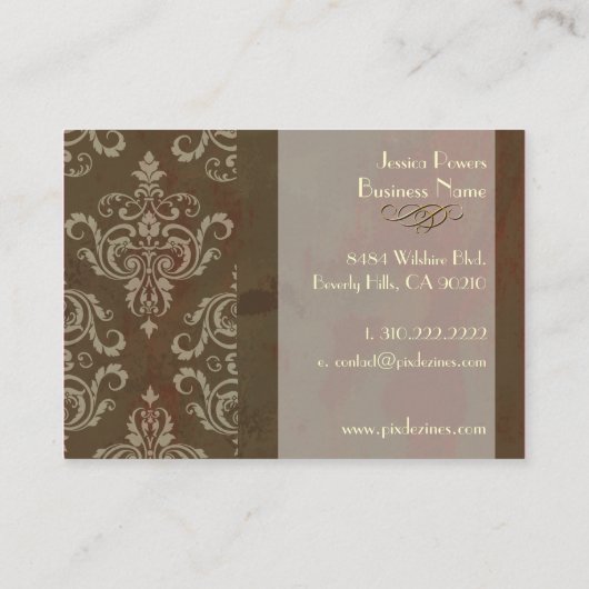 PixDezines DAMASK OP RUSTIC BROWN Visitekaartje (Achterkant)
