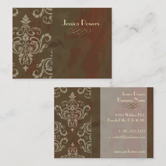 PixDezines DAMASK OP RUSTIC BROWN Visitekaartje (Voorkant / Achterkant)