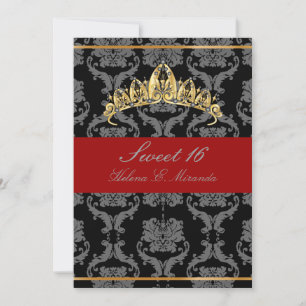 PixDezines Damask Sweet 16/ tiara/black/red velvet Kaart
