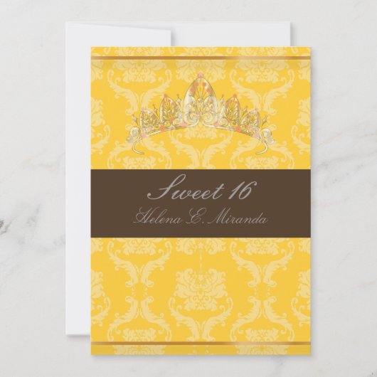 PixDezines Damask Sweet 16/ tiara/yellow+chocola Kaart (Voorkant)