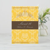 PixDezines Damask Sweet 16/ tiara/yellow+chocola Kaart (Staand voorkant)