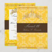 PixDezines Damask Sweet 16/ tiara/yellow+chocola Kaart (Voorkant / Achterkant)