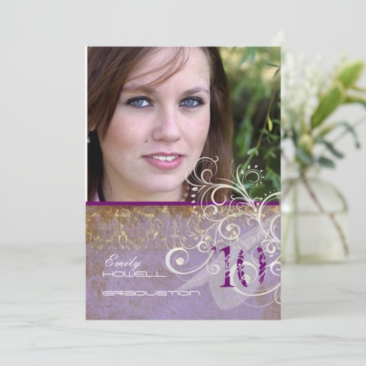 PixDezines  Damask Swirl/2011 Afstuderen Kaart (Staand voorkant)