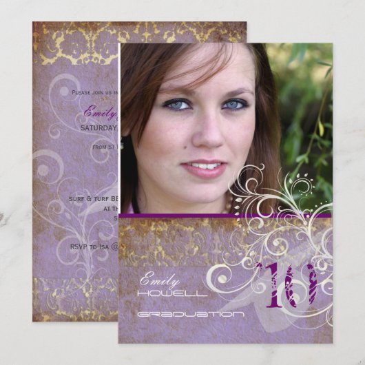 PixDezines  Damask Swirl/2011 Afstuderen Kaart (Voorkant / Achterkant)