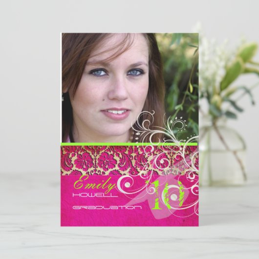PixDezines  Damask Swirl/Afstuderen Kaart (Staand voorkant)