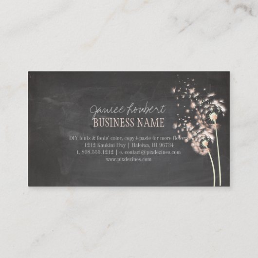 PixDezines Dandelions Chalkboard Visitekaartje (Achterkant)