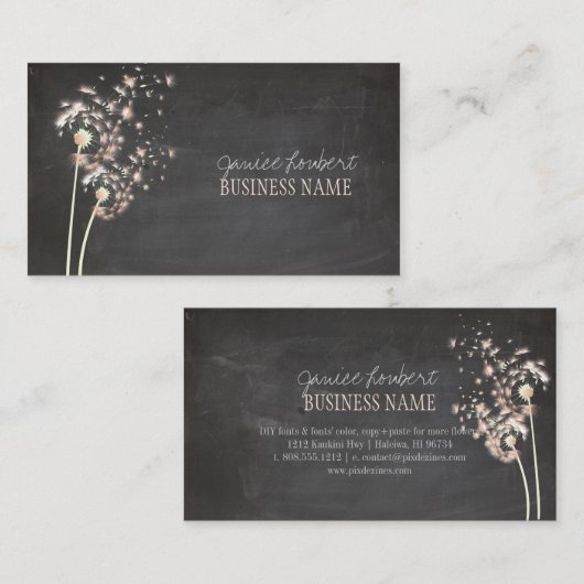 PixDezines Dandelions Chalkboard Visitekaartje (Voorkant / Achterkant)