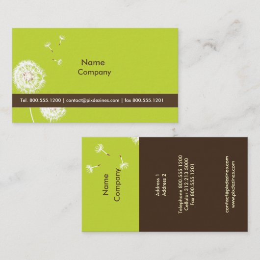 PixDezines DANDELIONS MOSS GREEN/DIY KLEUR Visitekaartje (Voorkant / Achterkant)