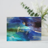 PixDezines DANK U Bar Mitzvah Iridescent Aqua RSVP Kaartje (Staand voorkant)