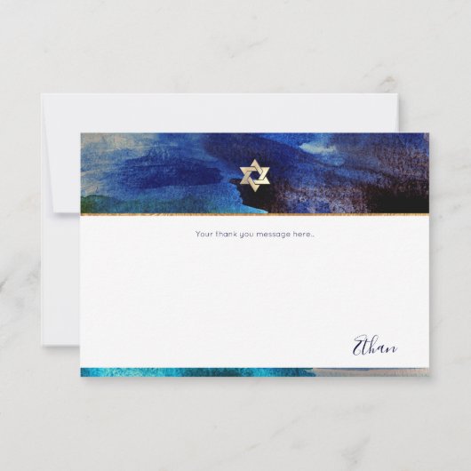 PixDezines DANK U Bar Mitzvah Iridescent Aqua RSVP Kaartje (Achterkant)