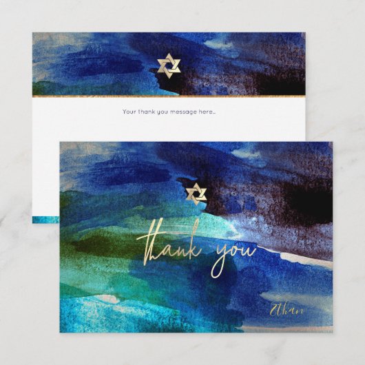 PixDezines DANK U Bar Mitzvah Iridescent Aqua RSVP Kaartje (Voorkant / Achterkant)