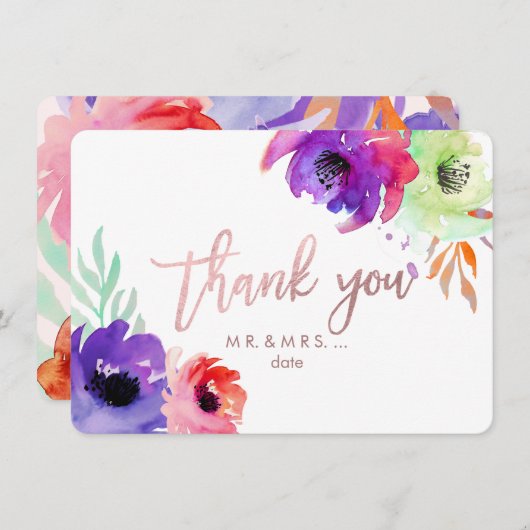 PixDezines Dank u/Floral/Waterverf/Rozen Bedankkaart (Voorkant / Achterkant)