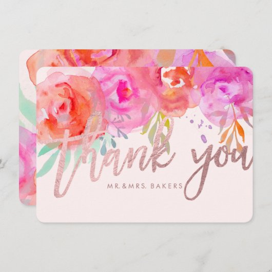 PixDezines Dank u/Floral/Waterverf/Rozen Bedankkaart (Voorkant / Achterkant)