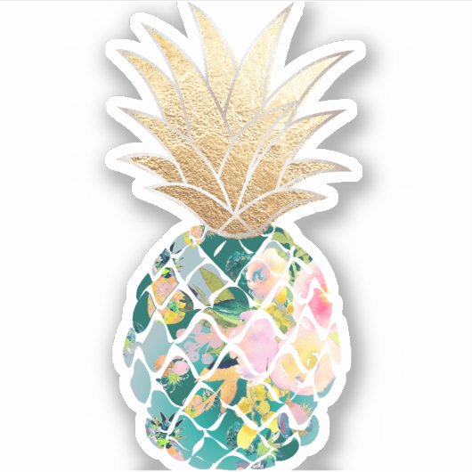 PixDezines Dark Blauwgroen Aloha ananas, Faux Gold Sticker (Voorkant)