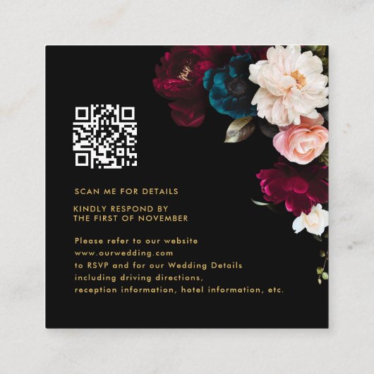 PixDezines Dark Moody Flowers RSVP Encl-kaart Vierkante Visitekaartje (Achterkant)