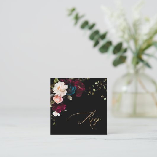 PixDezines Dark Moody Flowers RSVP Encl-kaart Vierkante Visitekaartje (Staand voorkant)