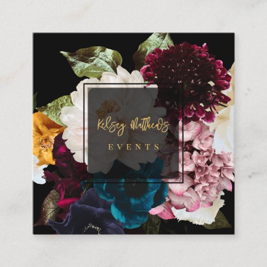 PixDezines Dark Moody Flowers Vierkante Visitekaartje (Voorkant)