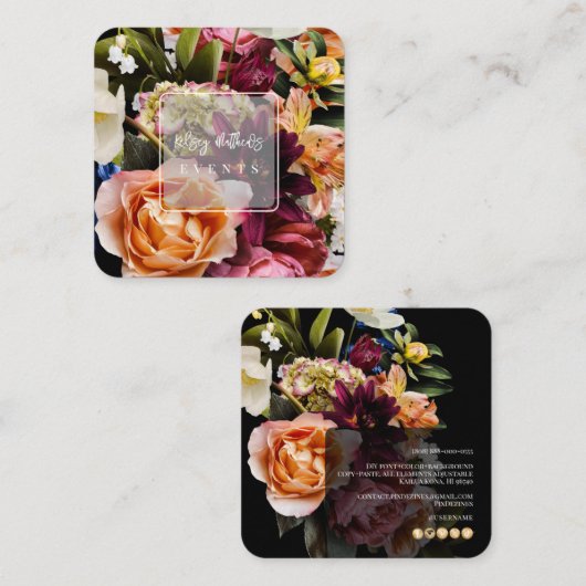 PixDezines Dark Moody Flowers Vierkante Visitekaartje (Voorkant / Achterkant)