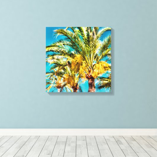 PixDezines Date Palms/Aqua Blue Canvas Afdruk (Insitu (Houten vloer))