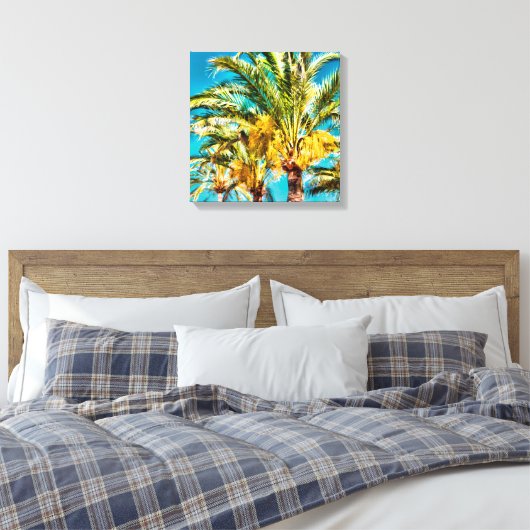 PixDezines Date Palms/Aqua Blue Canvas Afdruk (Insitu (Slaapkamer))