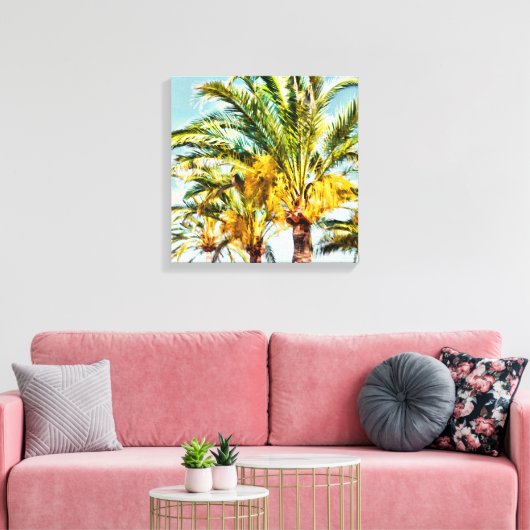 PixDezines Date Palms/Lichtblauw Canvas Afdruk (Insitu (Woonkamer))