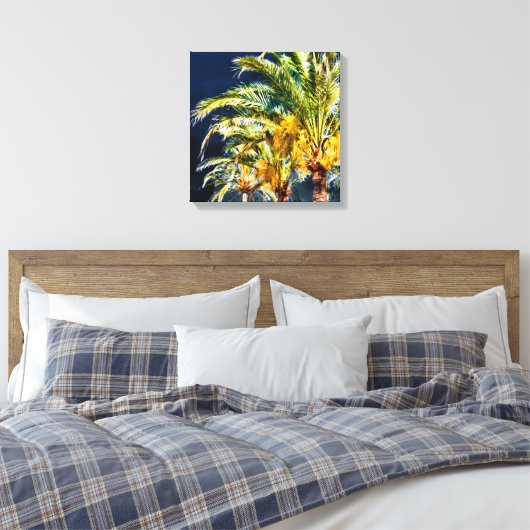 PixDezines Date Palms/Midnight Blue Canvas Afdruk (Insitu (Slaapkamer))