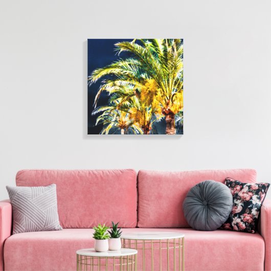 PixDezines Date Palms/Midnight Blue Canvas Afdruk (Insitu (Woonkamer))