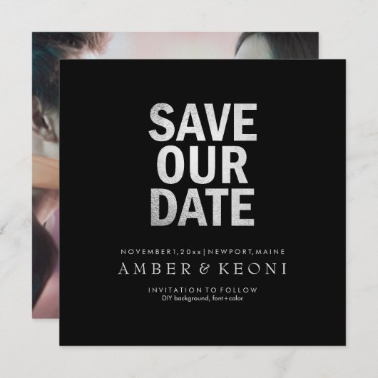 PixDezines datum/faux zilver/DIY achtergrond opsla Save The Date (Voorkant / Achterkant)