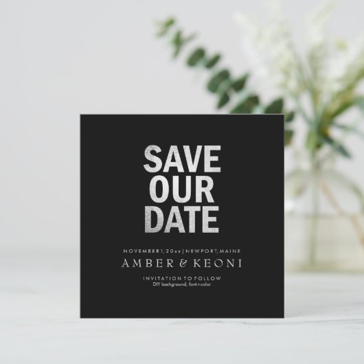 PixDezines datum/faux zilver/DIY achtergrond opsla Save The Date (Staand voorkant)