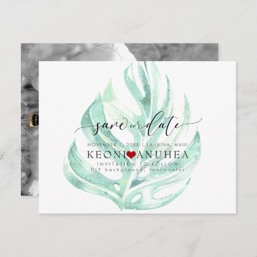 PixDezines datum/groen opslaan, Monstera Save The Date (Voorkant / Achterkant)