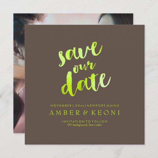 PixDezines datum/lime groen/DIY achtergrond opslaa Save The Date (Voorkant / Achterkant)