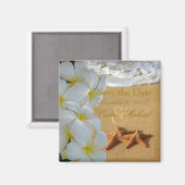 PixDezines datum opslaan, strand + plumeria + zees Magneet (Voorkant / Achterkant)