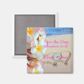 PixDezines datum opslaan, strand + roze plumeria + Magneet (Voorkant / Achterkant)