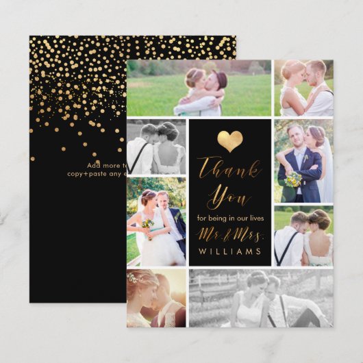 PixDezines Dazzled Faux Gold Heart Dank u Bedankkaart (Voorkant / Achterkant)