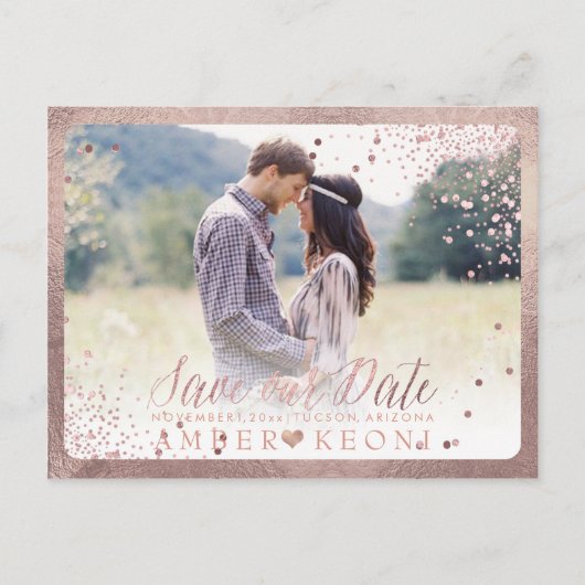 PixDezines Dazzled Faux Roos Gold Confetti Aankondigingskaart (Voorkant)